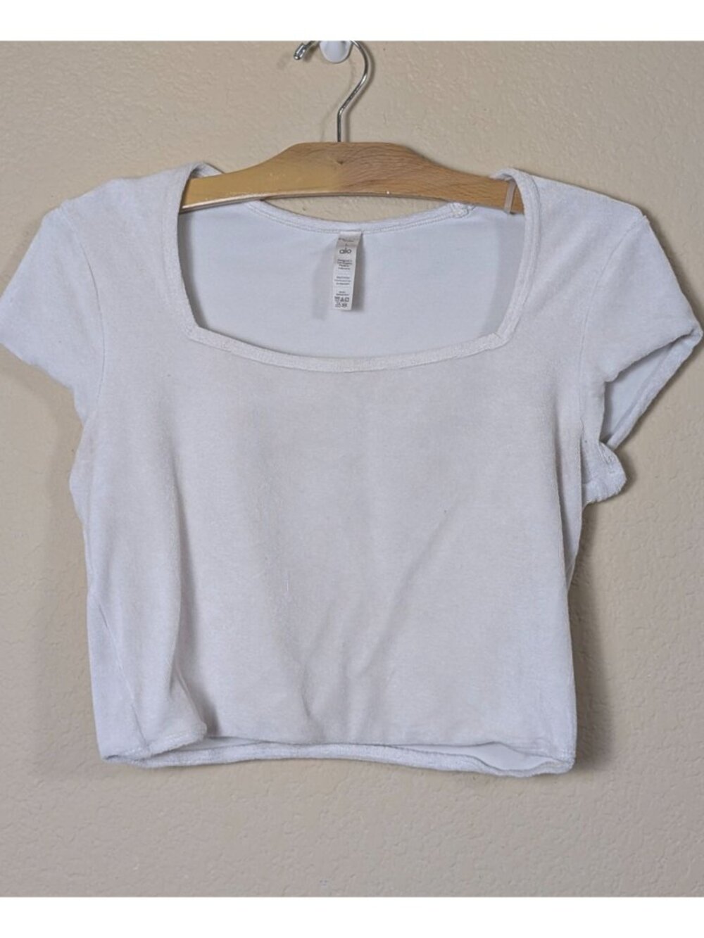 Alo Yoga Terry cloth Beachside short sleeve white cropped top size L
